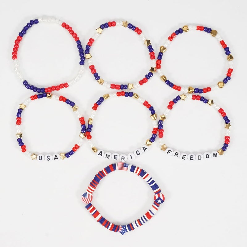 Briutn 4th of July Beaded Bracelets with American Flag Stars Charms USA Jewelry - Image 5